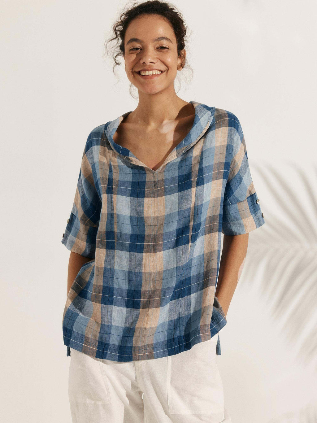 Linen V-Neck Short Sleeve Shirt SIERRA