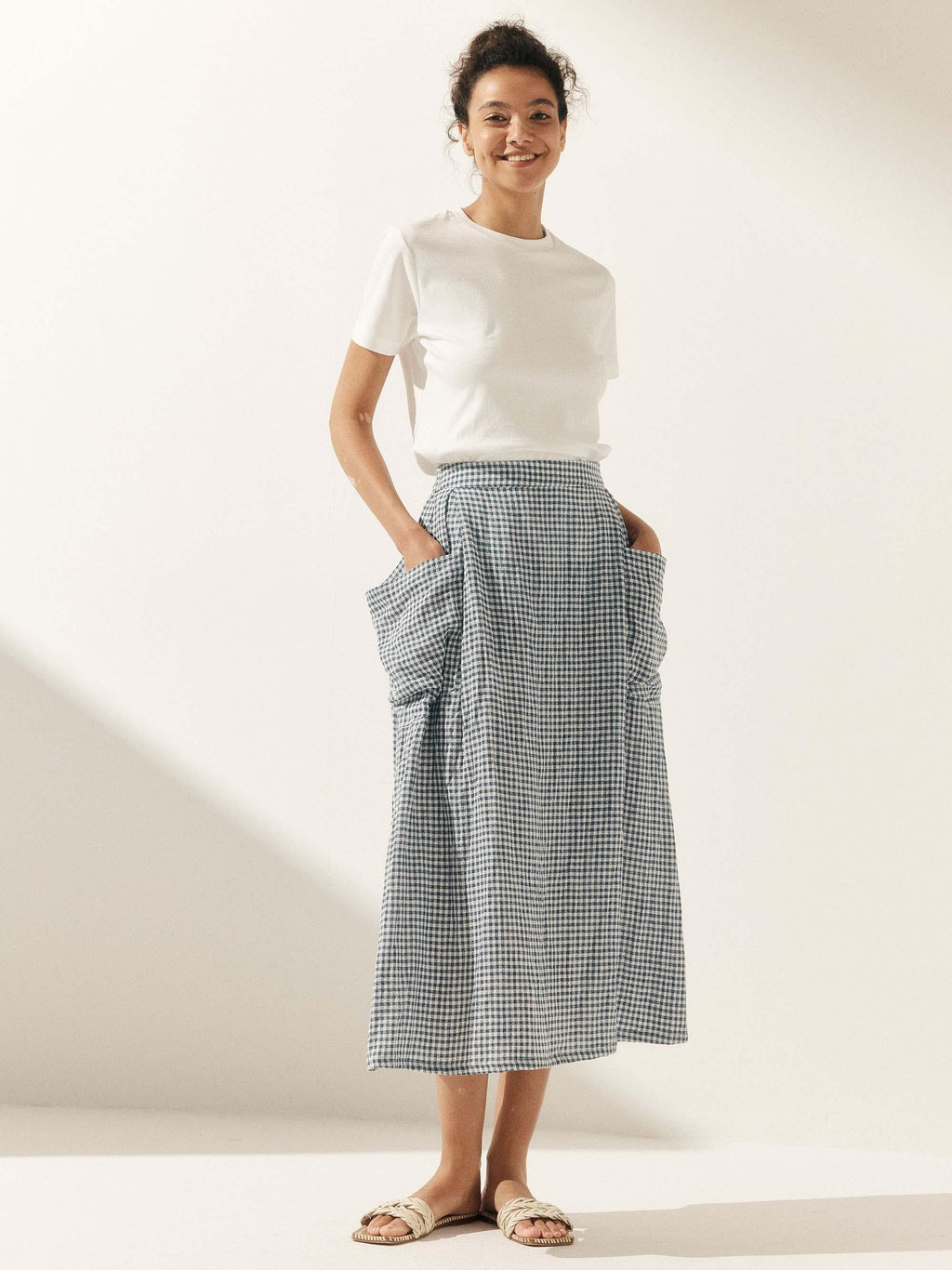 Linen-Cotton Elastic Waist Skirt MARINA