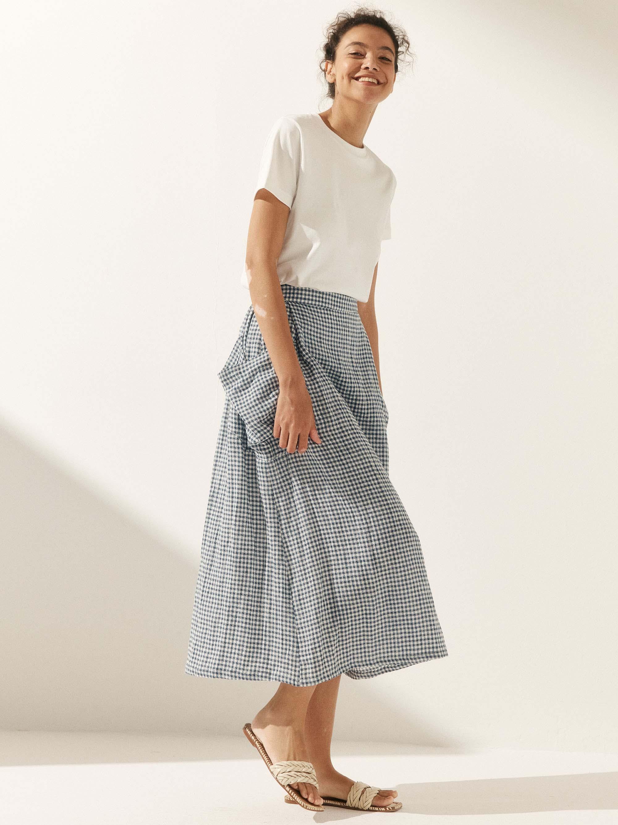 Linen-Cotton Elastic Waist Skirt MARINA