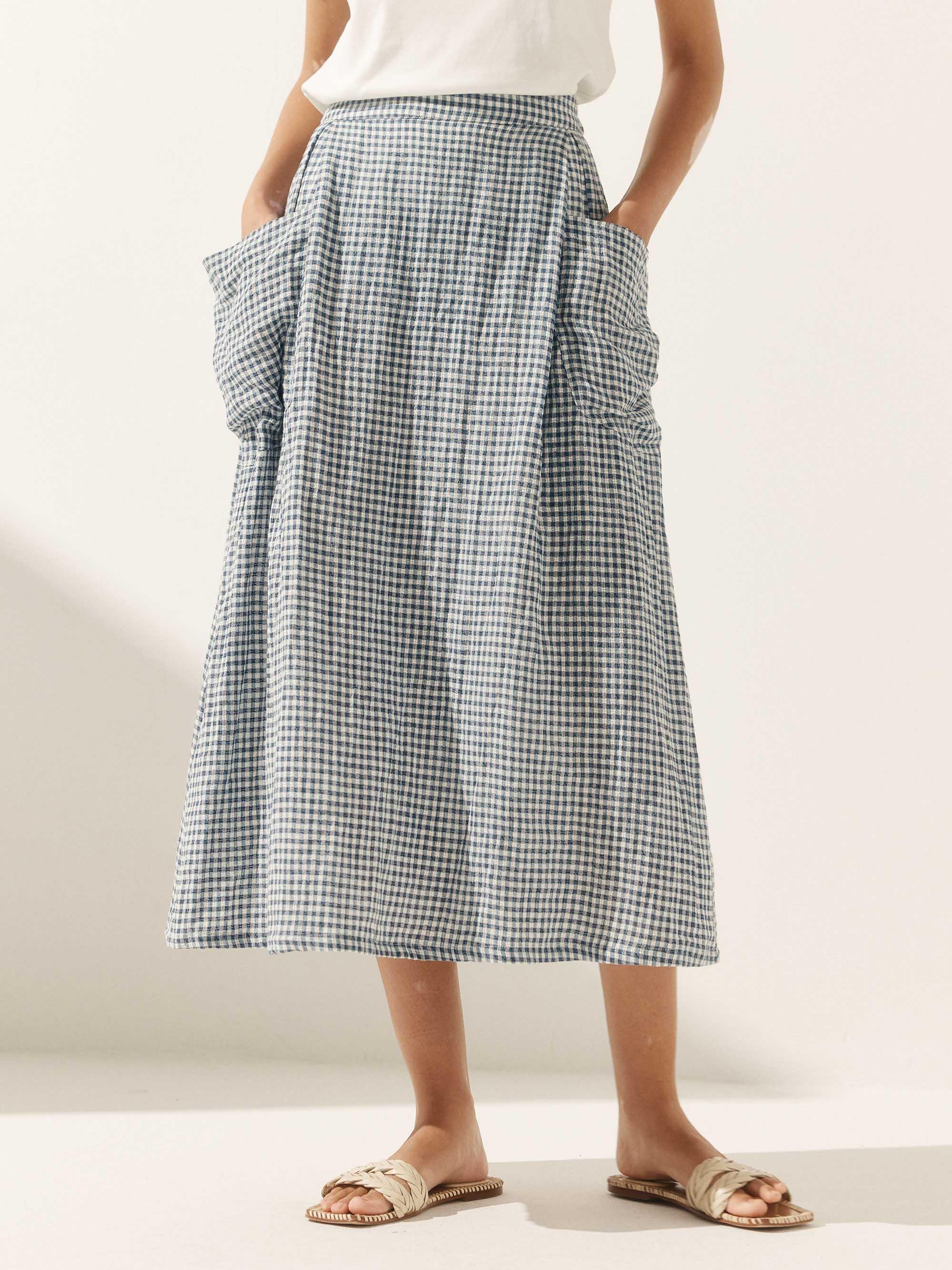 Linen-Cotton Elastic Waist Skirt MARINA