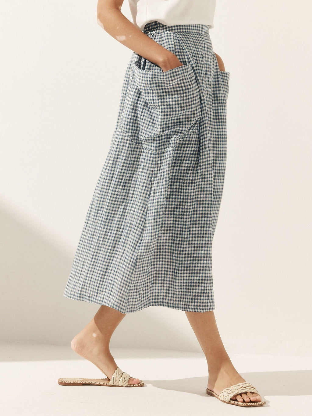 Linen-Cotton Elastic Waist Skirt MARINA
