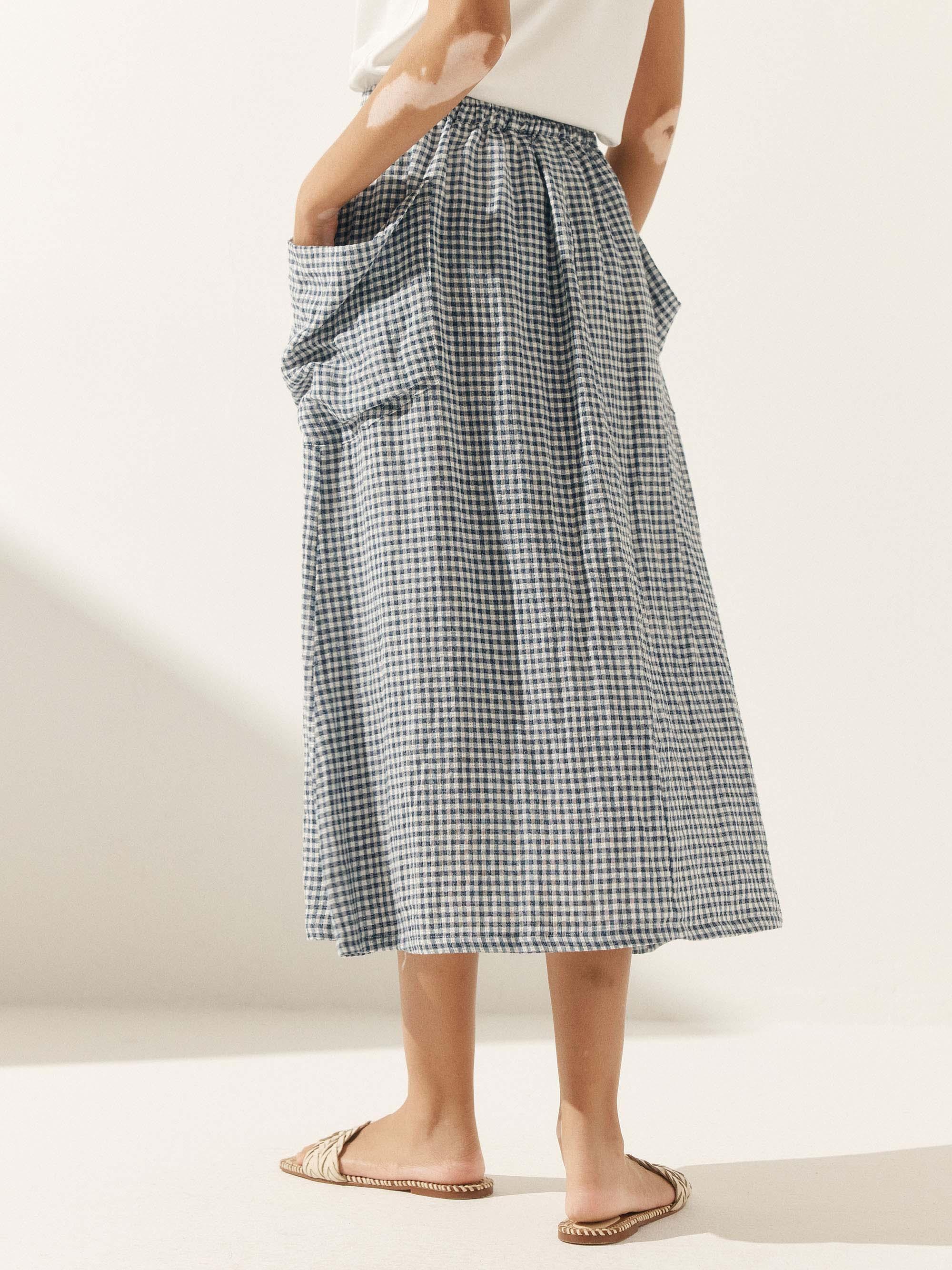 Linen-Cotton Elastic Waist Skirt MARINA