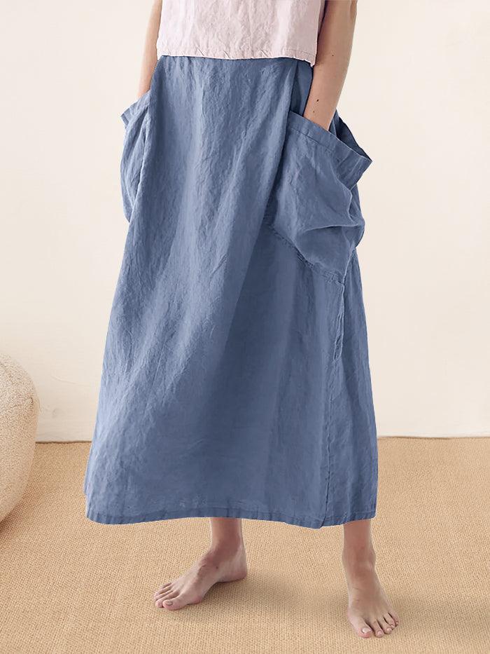 Linen-Cotton Elastic Waist Skirt MARINA
