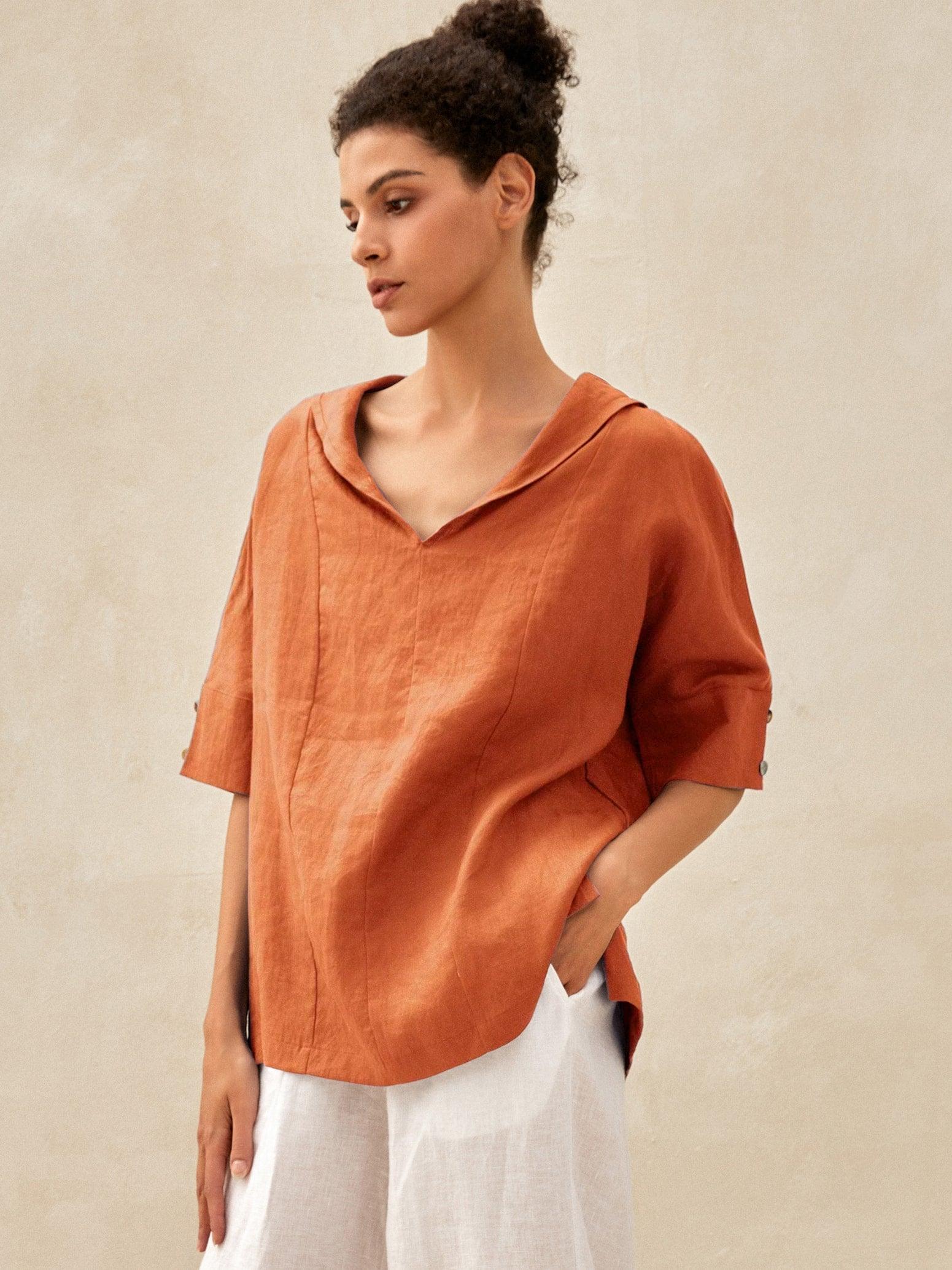 Linen V-Neck Short Sleeve Shirt SIERRA