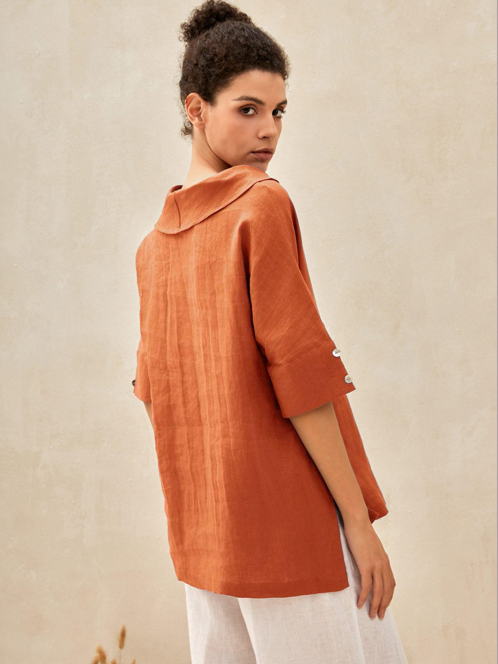 Linen V-Neck Short Sleeve Shirt SIERRA