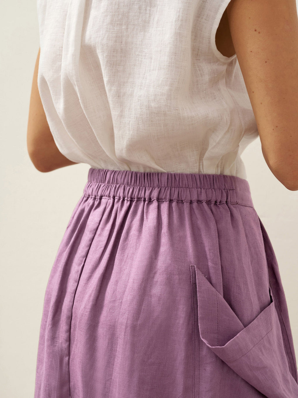 Linen-Cotton Elastic Waist Skirt MARINA