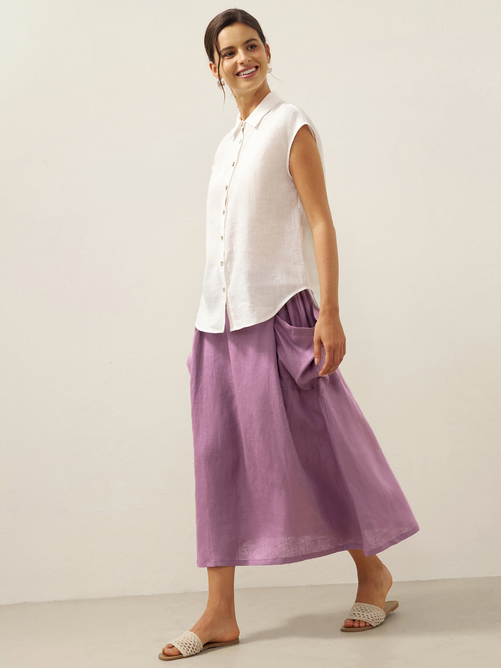 Linen-Cotton Elastic Waist Skirt MARINA