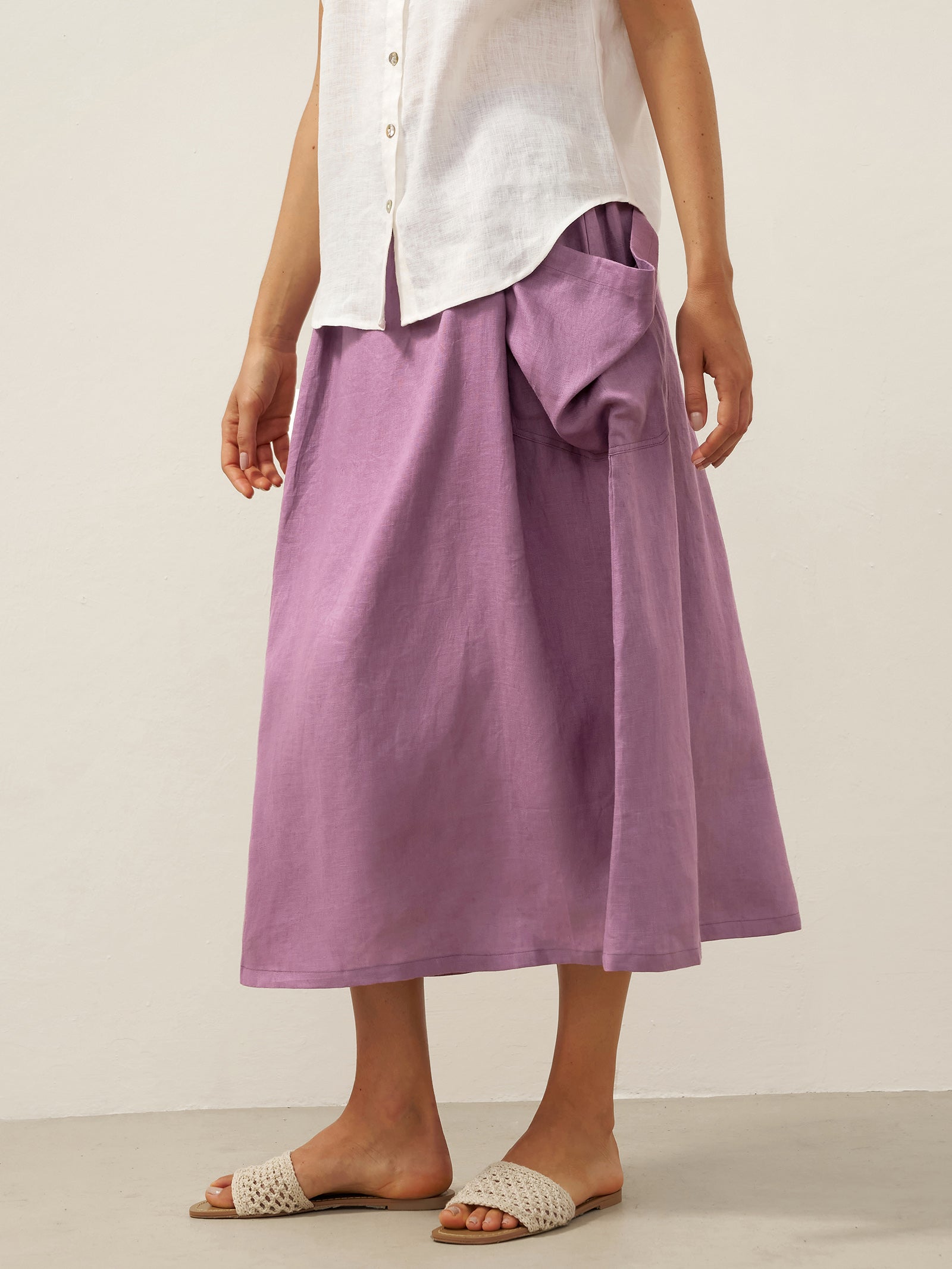 Linen-Cotton Elastic Waist Skirt MARINA