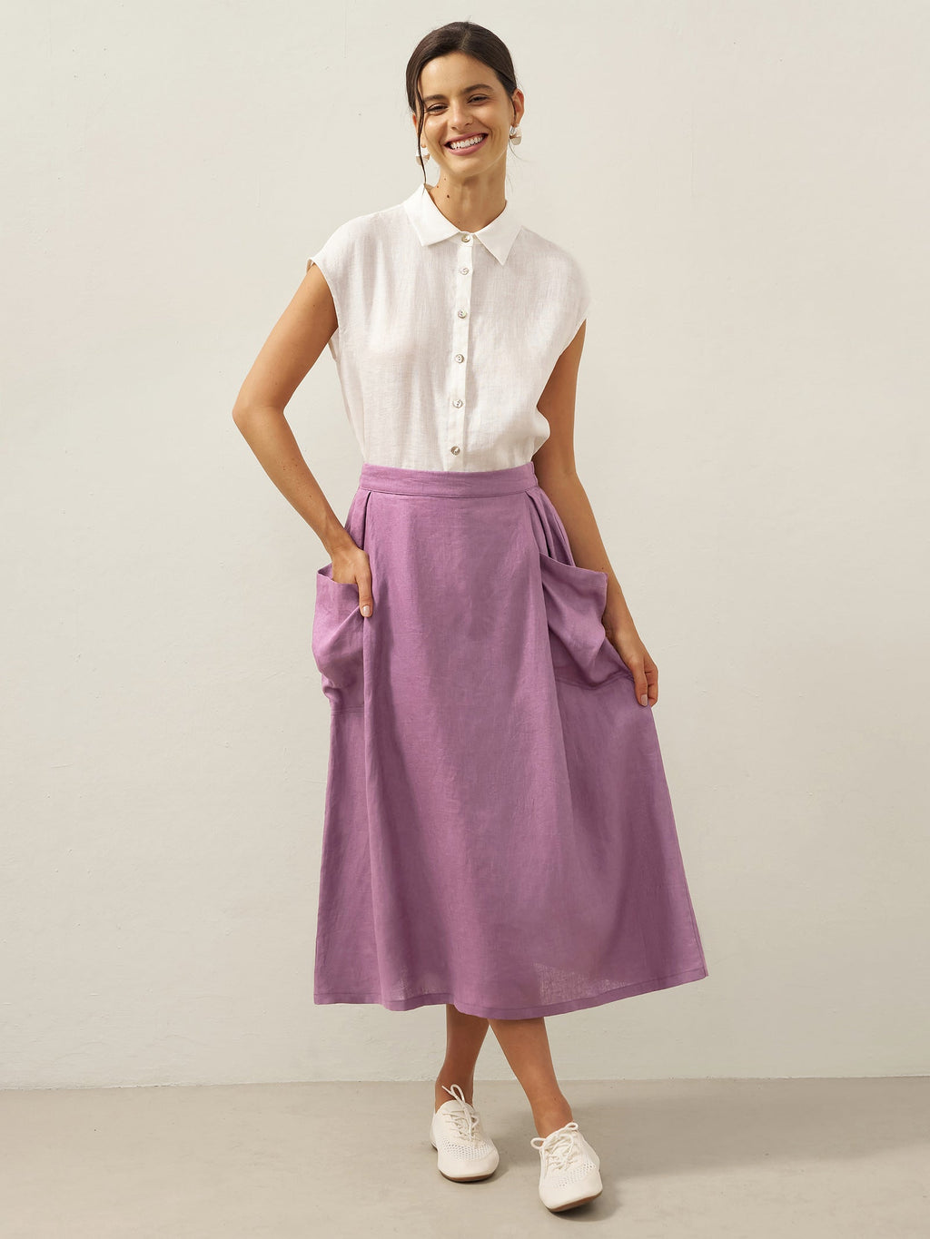 Linen-Cotton Elastic Waist Skirt MARINA