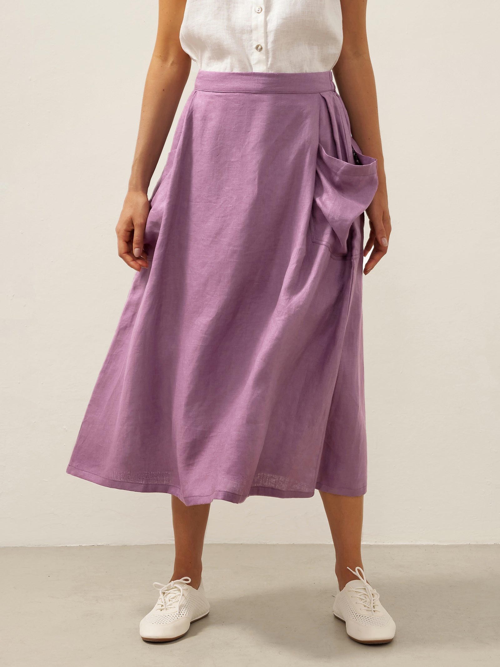 Linen-Cotton Elastic Waist Skirt MARINA