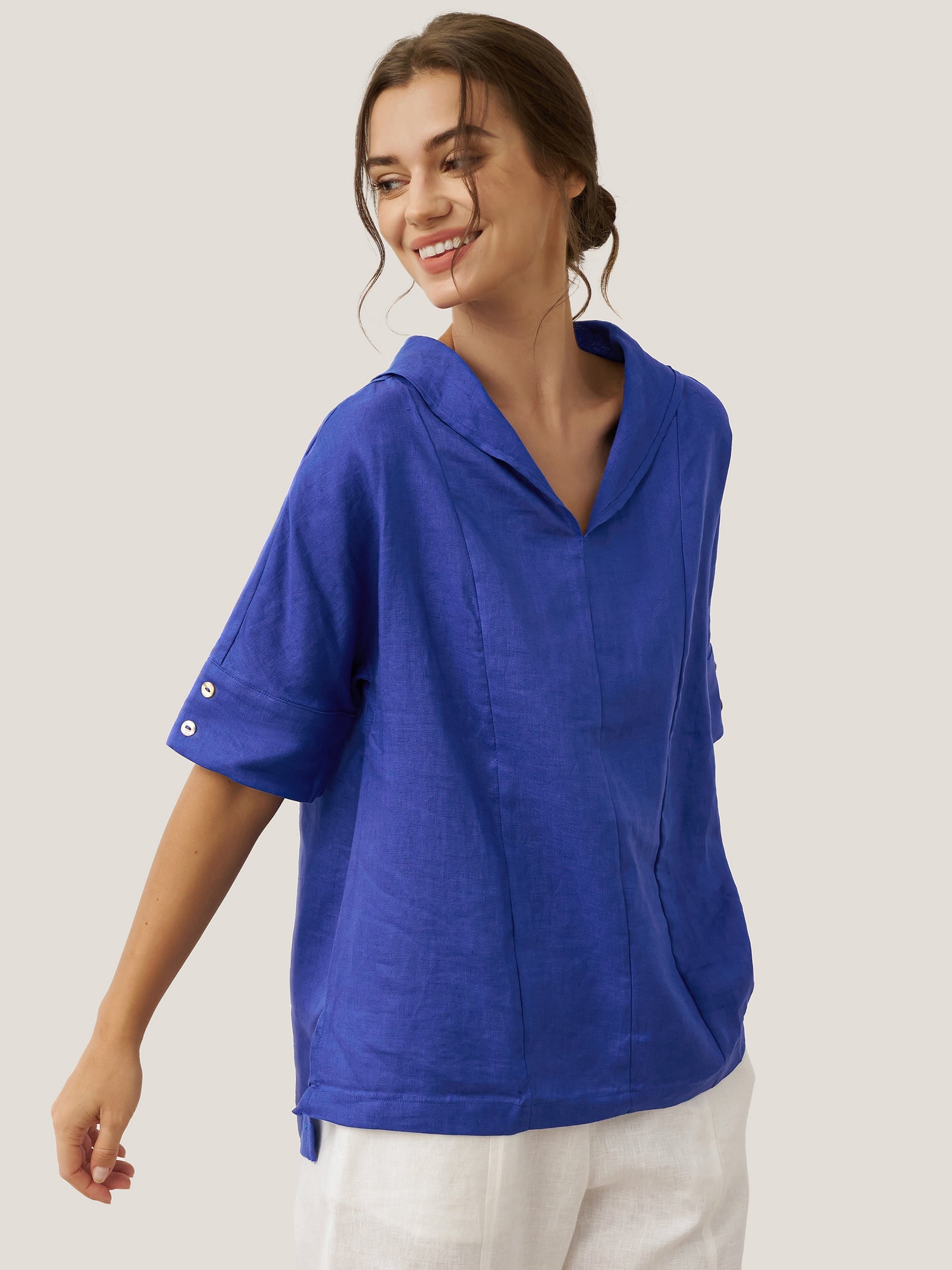 Linen V-Neck Short Sleeve Shirt SIERRA