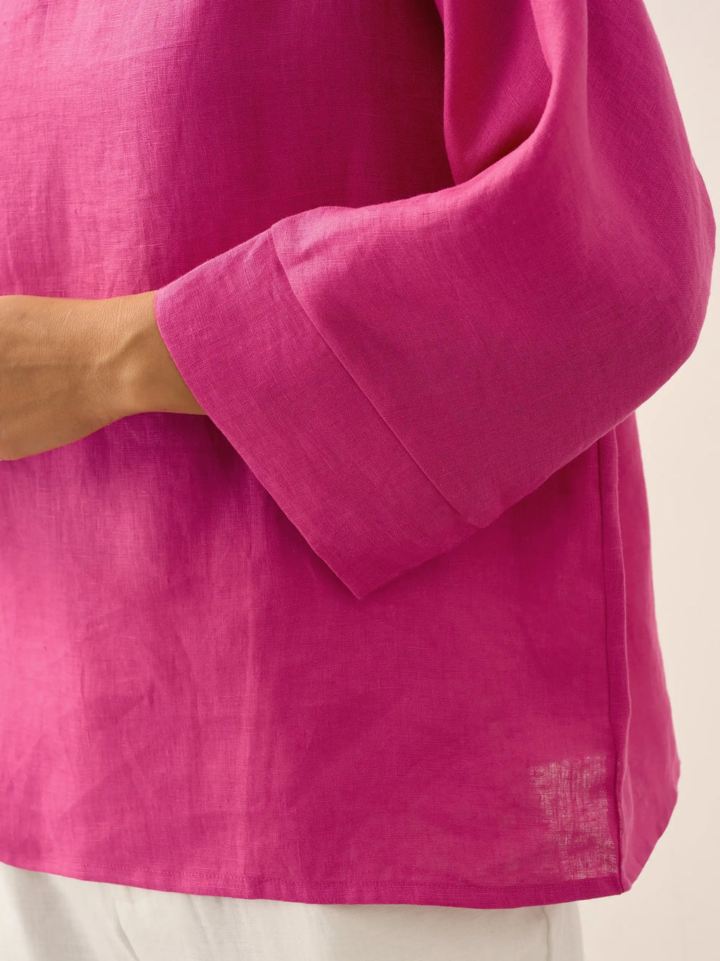 Linen-Cotton Dropped Collar Long-Sleeve Top TRISTAN