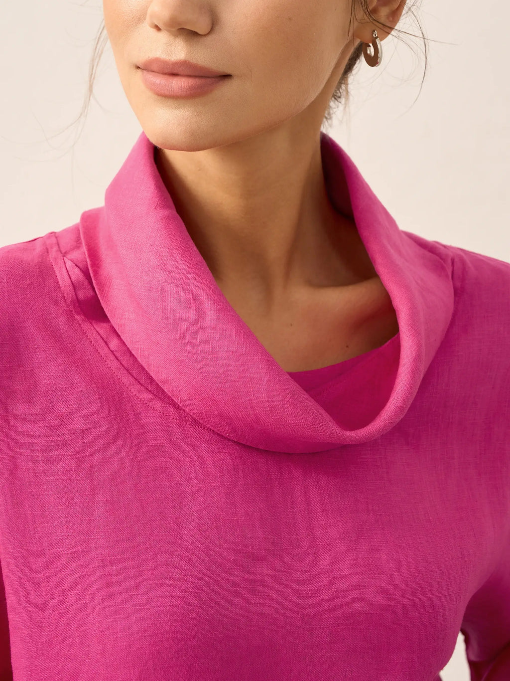 Linen-Cotton Dropped Collar Long-Sleeve Top TRISTAN