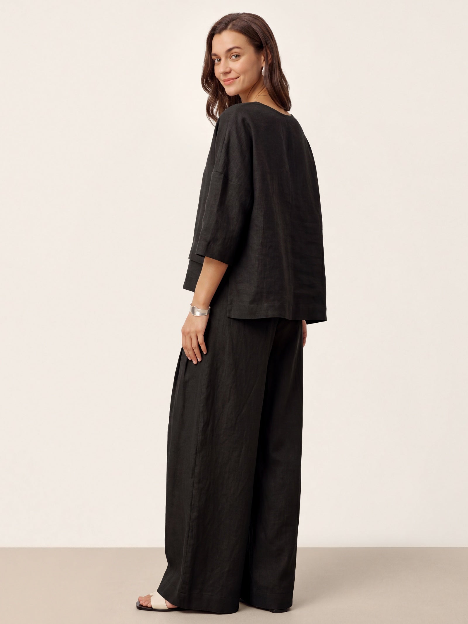 100% Linen Drop Shoulder Asymmetric Layered Hem Overtop VIOLA