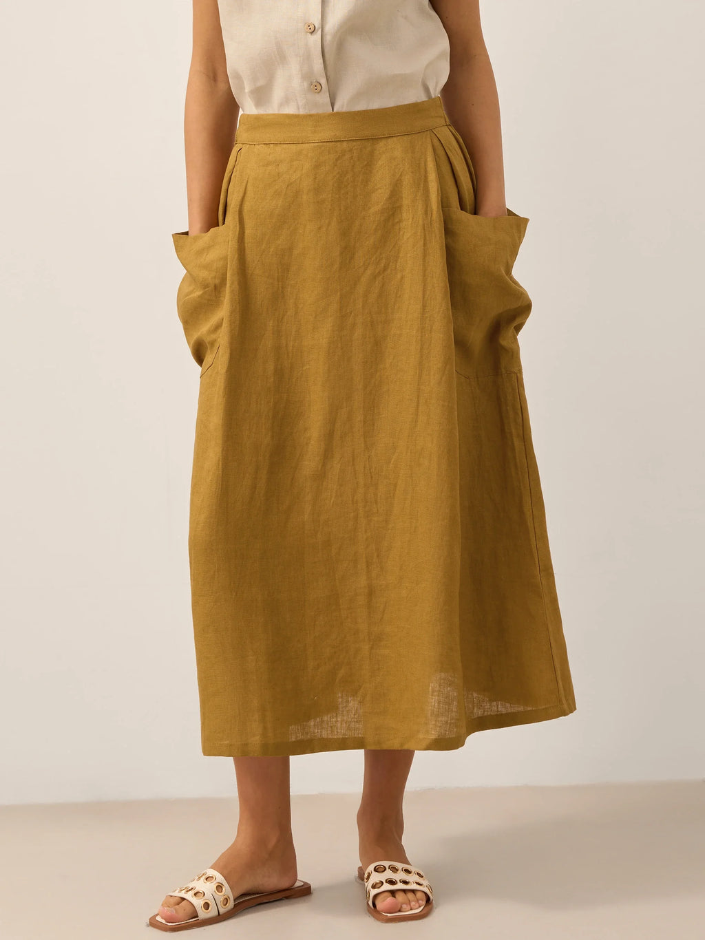 Linen-Cotton Elastic Waist Skirt MARINA