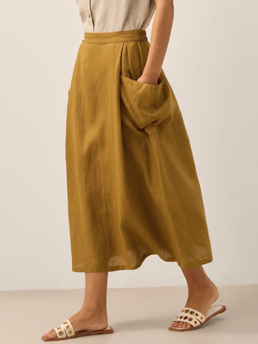 Linen-Cotton Elastic Waist Skirt MARINA