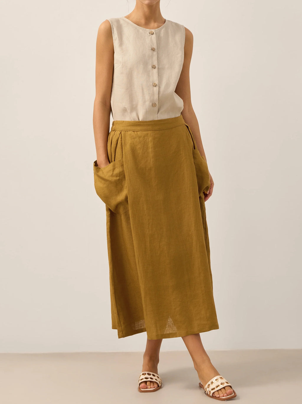 Linen-Cotton Elastic Waist Skirt MARINA