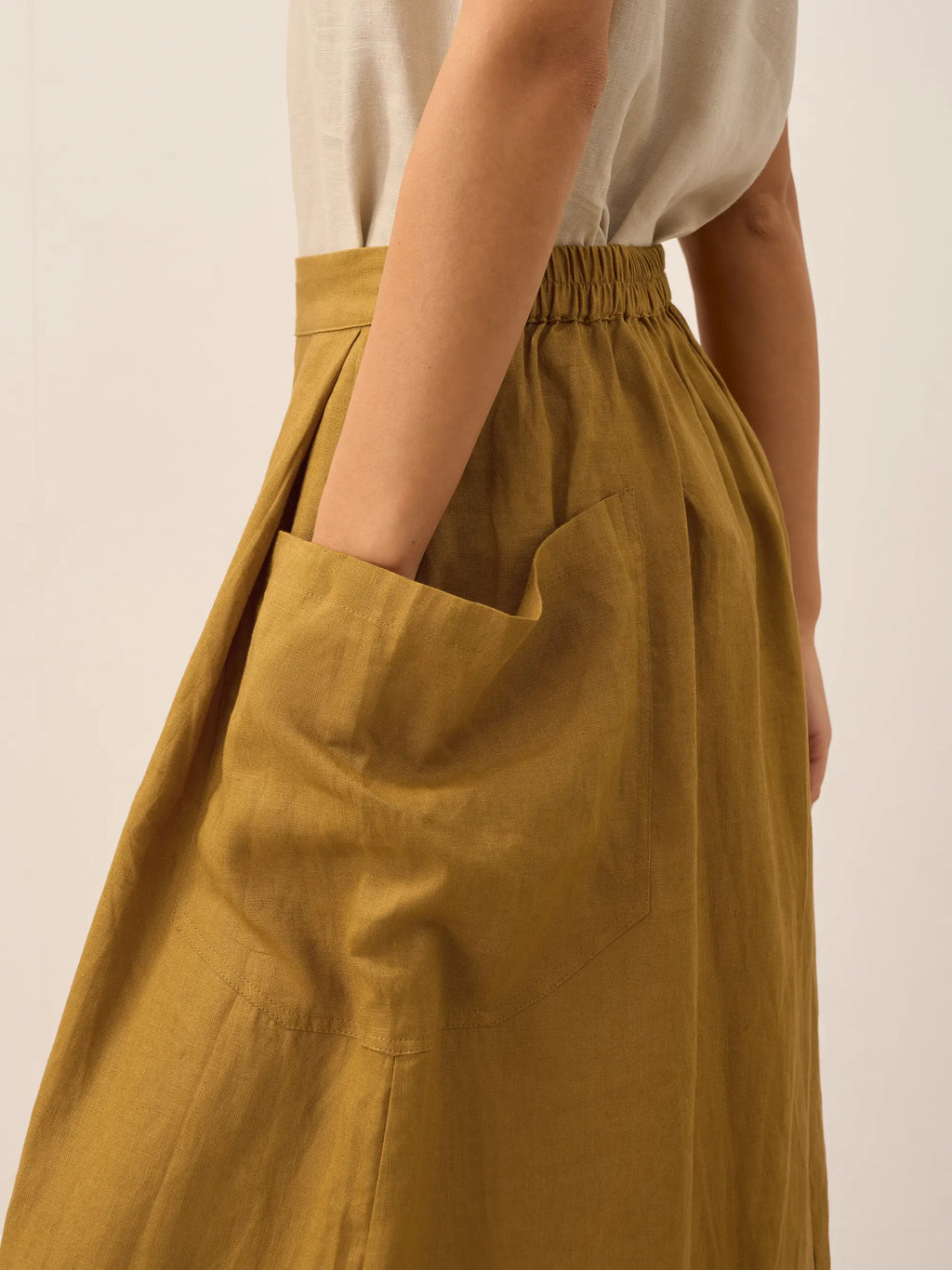 Linen-Cotton Elastic Waist Skirt MARINA