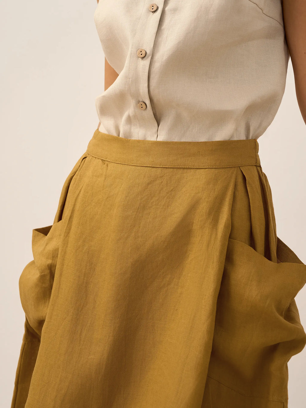 Linen-Cotton Elastic Waist Skirt MARINA