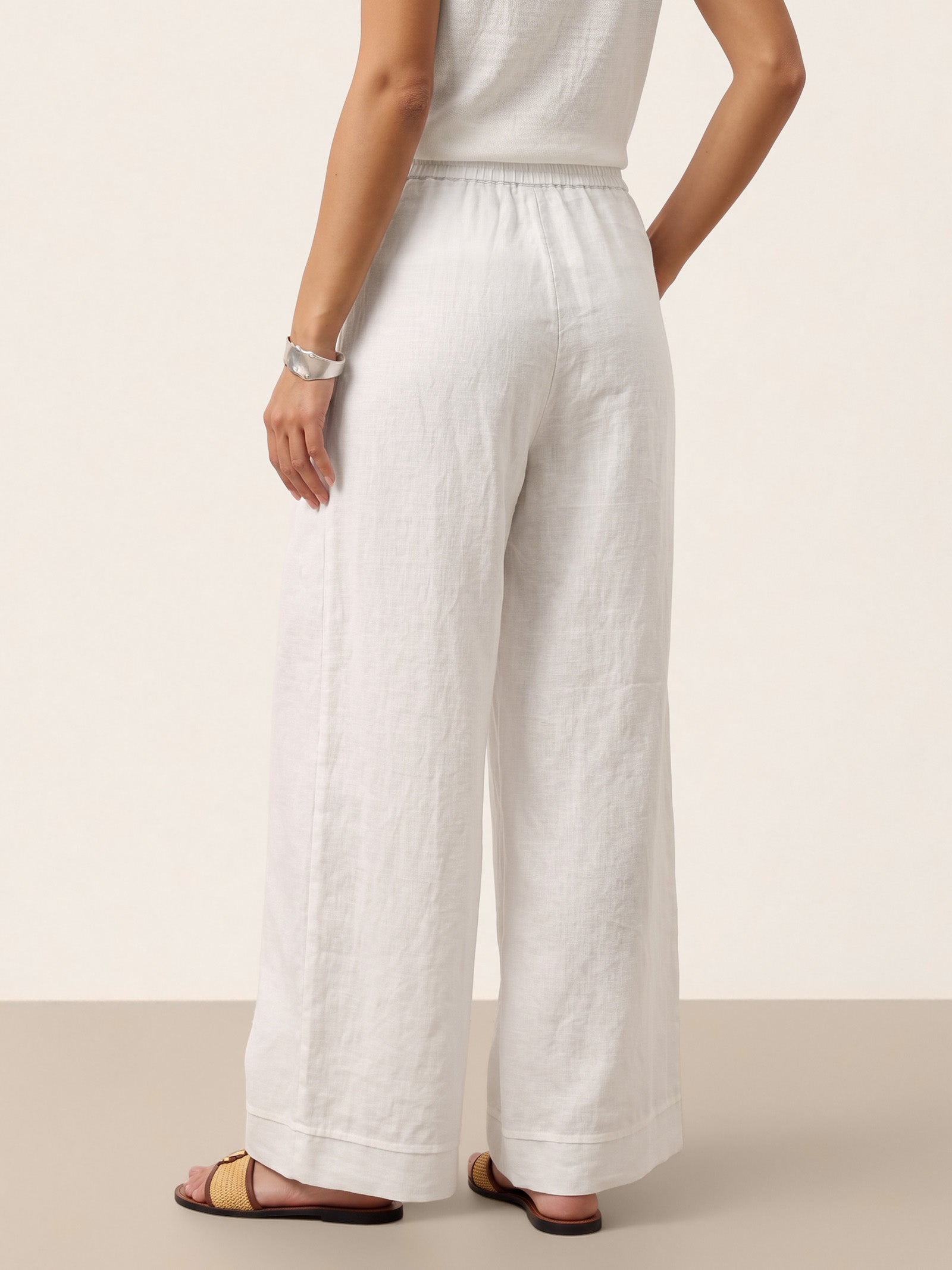 100% Linen Sculpted Pleat Elasticated Back Relaxed Pants VERIDIANA