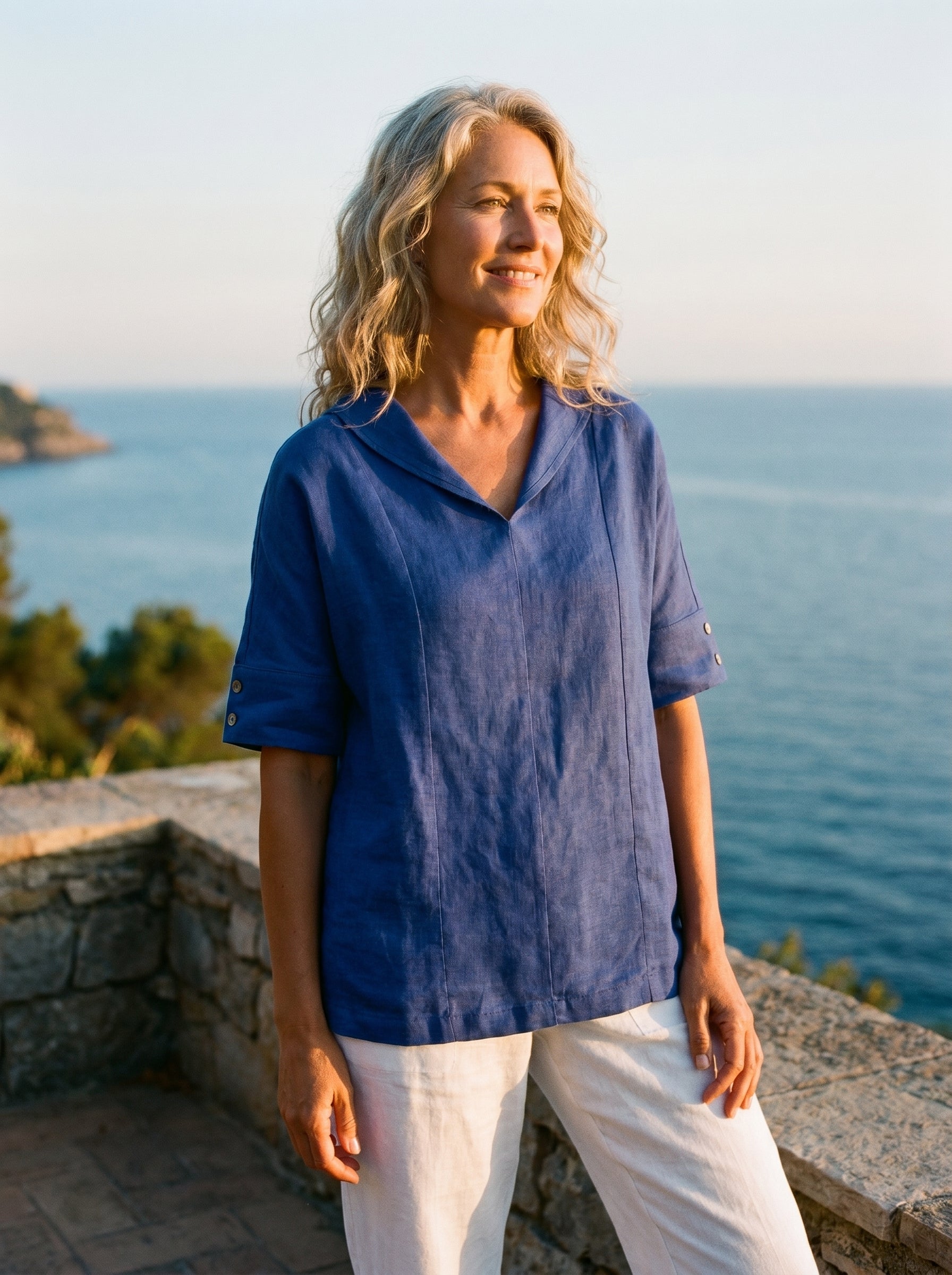 Linen V-Neck Short Sleeve Shirt SIERRA