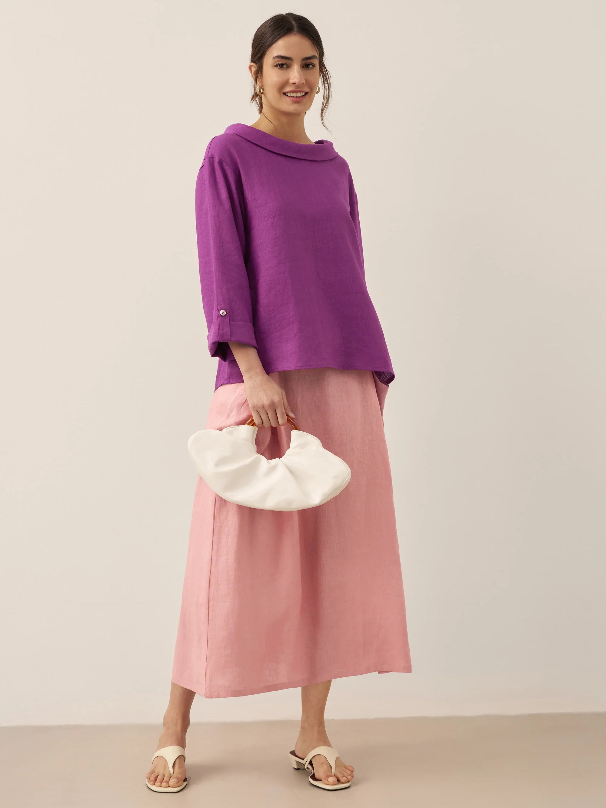 Linen-Cotton Elastic Waist Skirt MARINA