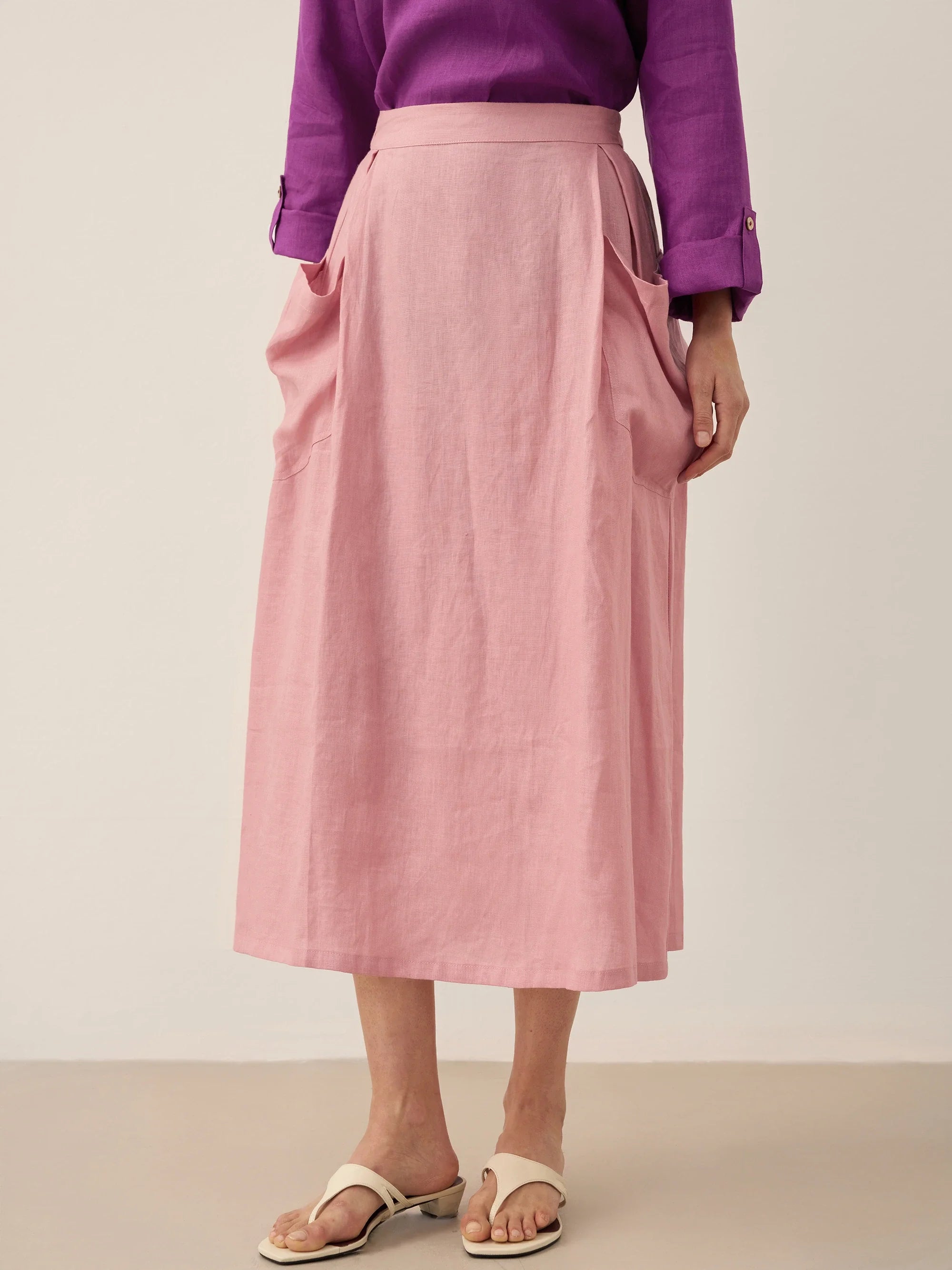 Linen-Cotton Elastic Waist Skirt MARINA