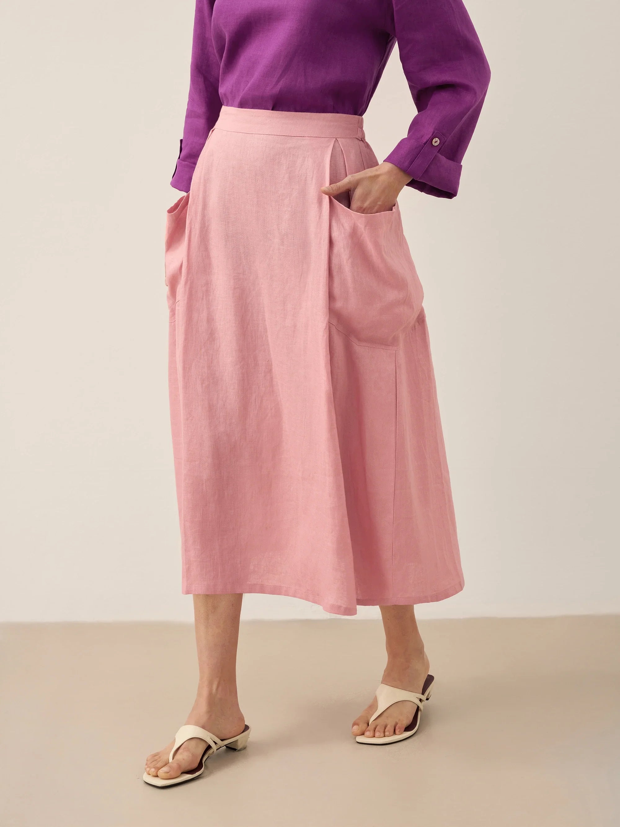 Linen-Cotton Elastic Waist Skirt MARINA
