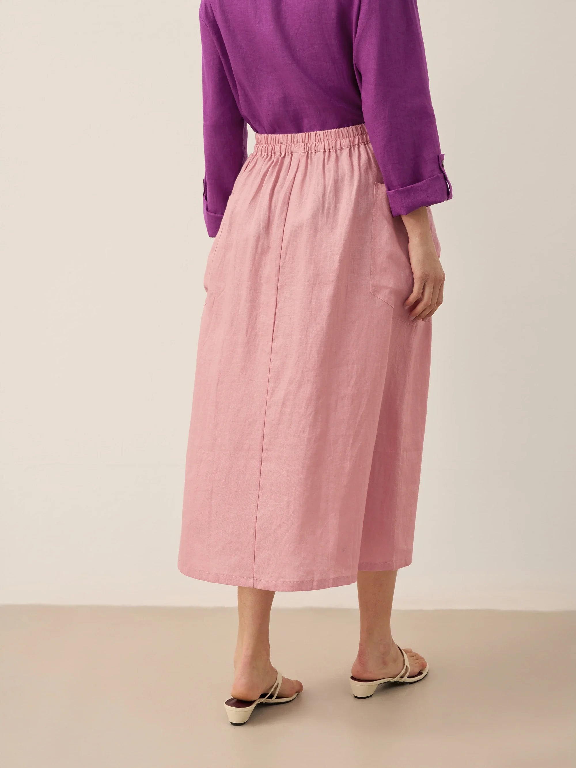Linen-Cotton Elastic Waist Skirt MARINA