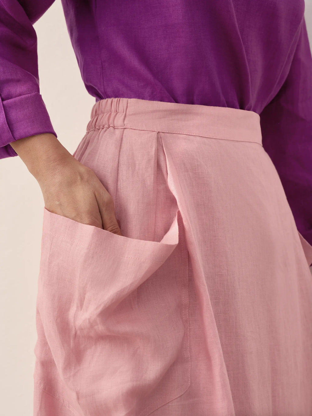 Linen-Cotton Elastic Waist Skirt MARINA