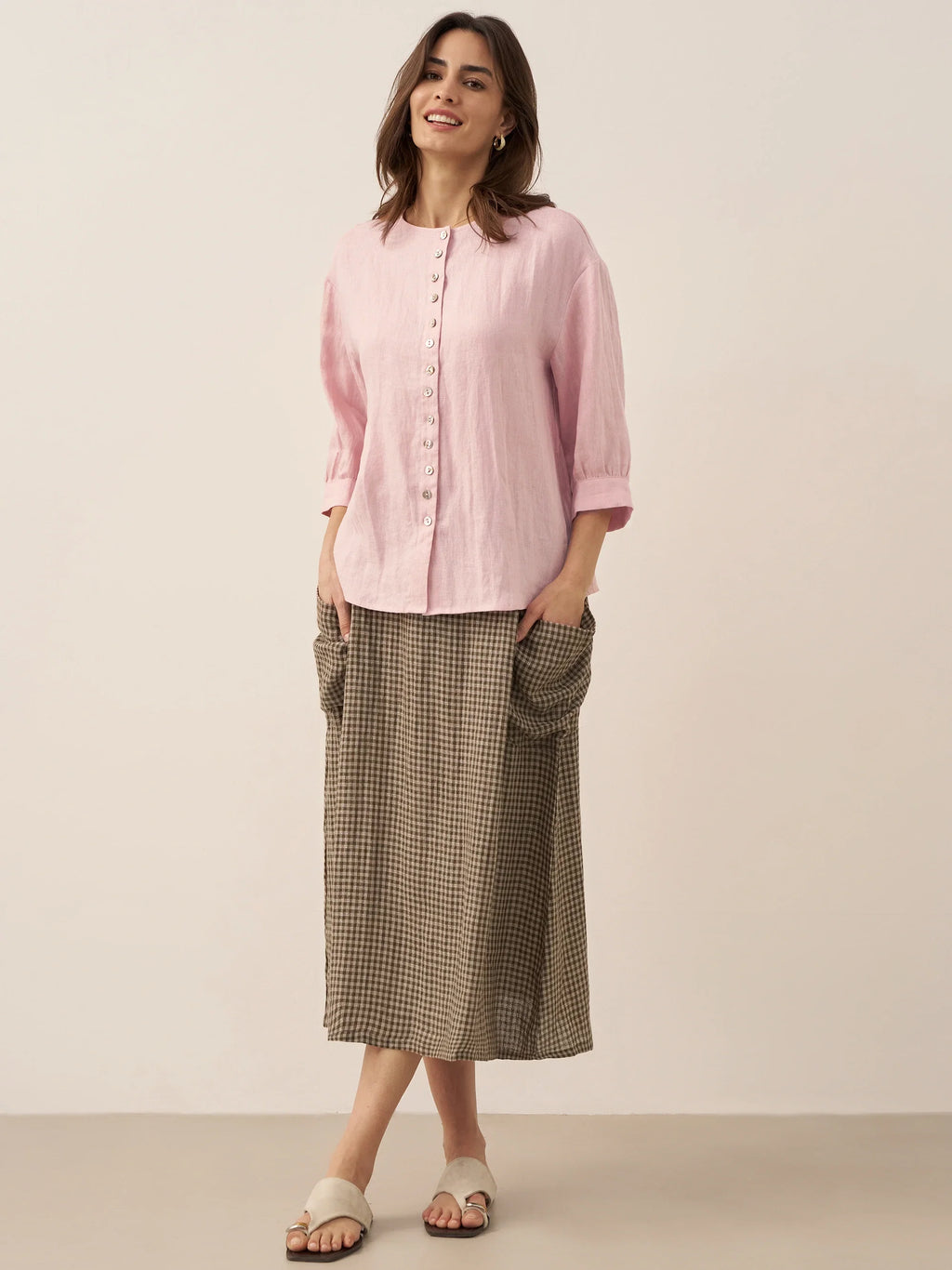 Linen-Cotton Elastic Waist Skirt MARINA
