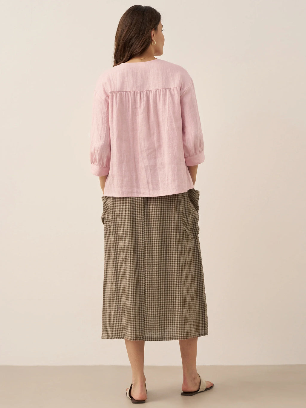 Linen-Cotton Elastic Waist Skirt MARINA