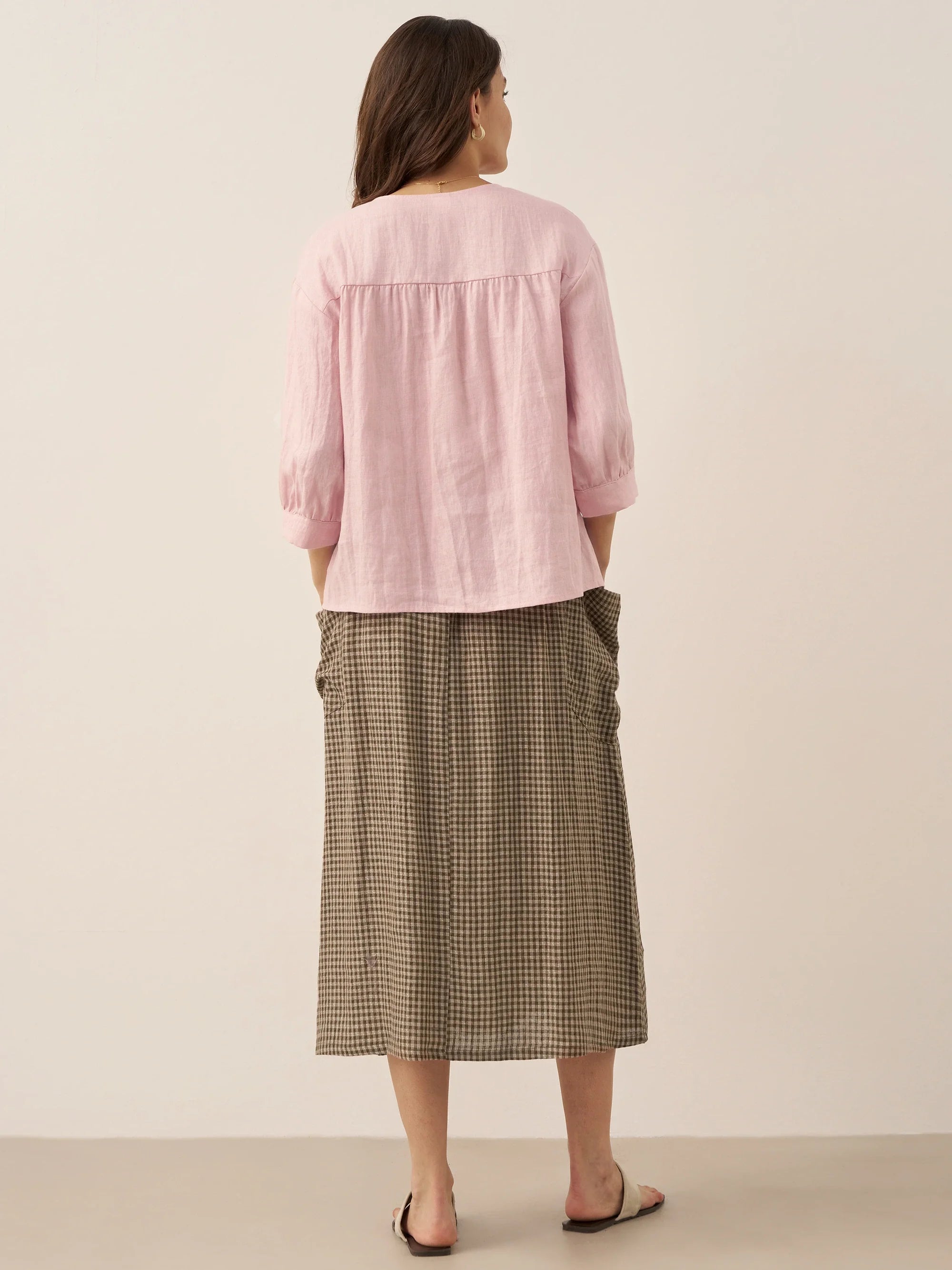 Linen-Cotton Elastic Waist Skirt MARINA