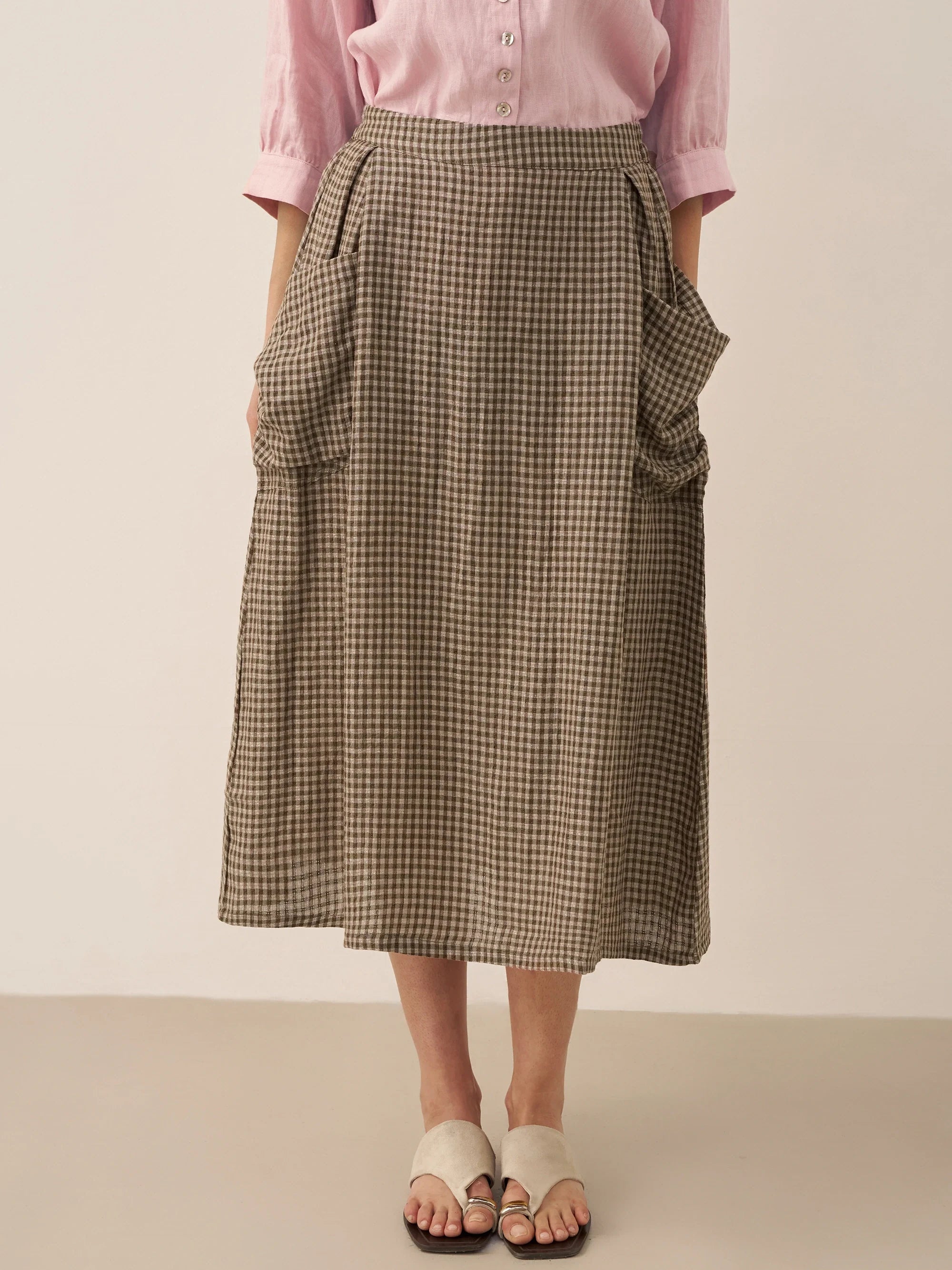 Linen-Cotton Elastic Waist Skirt MARINA