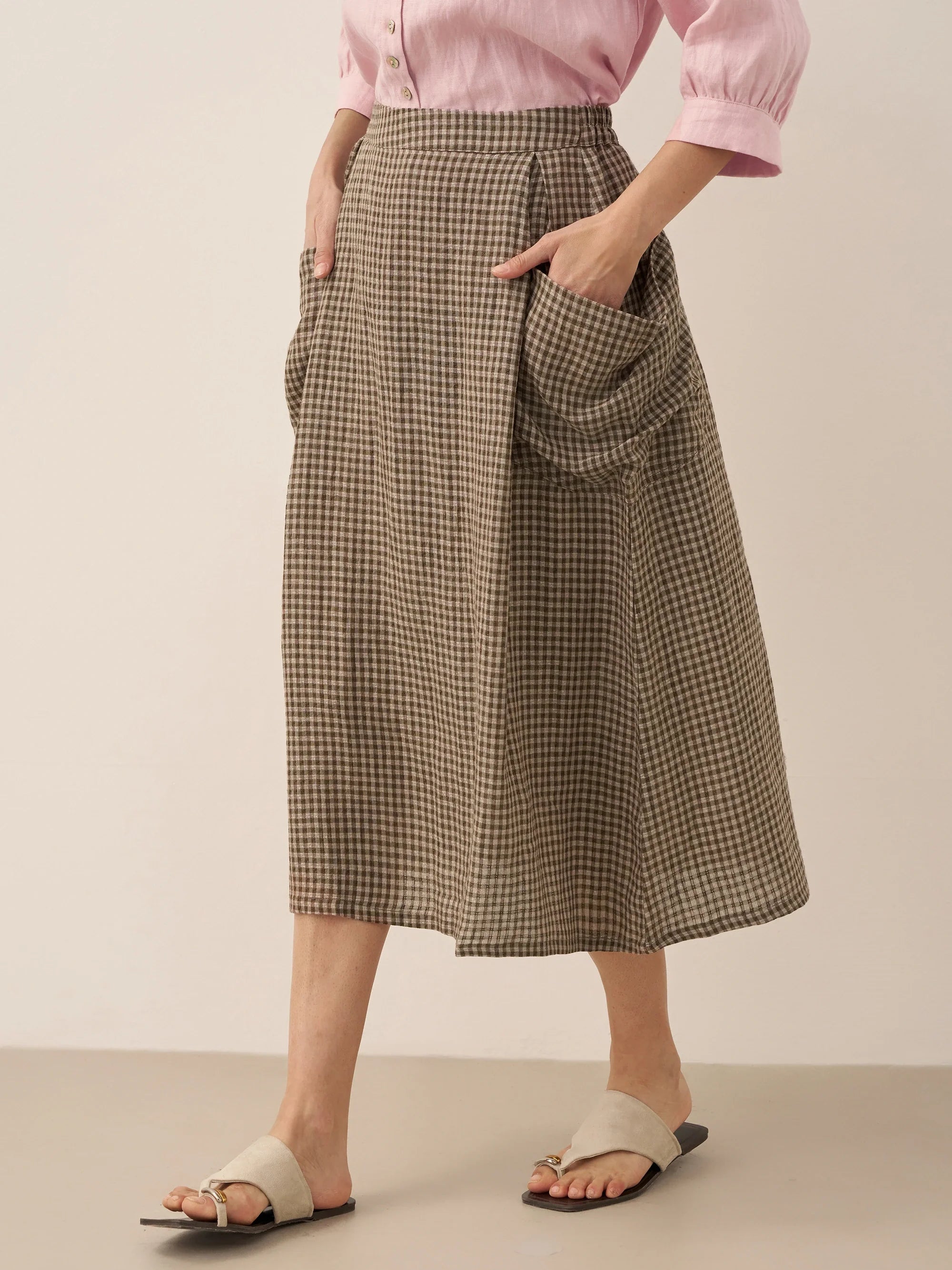 Linen-Cotton Elastic Waist Skirt MARINA