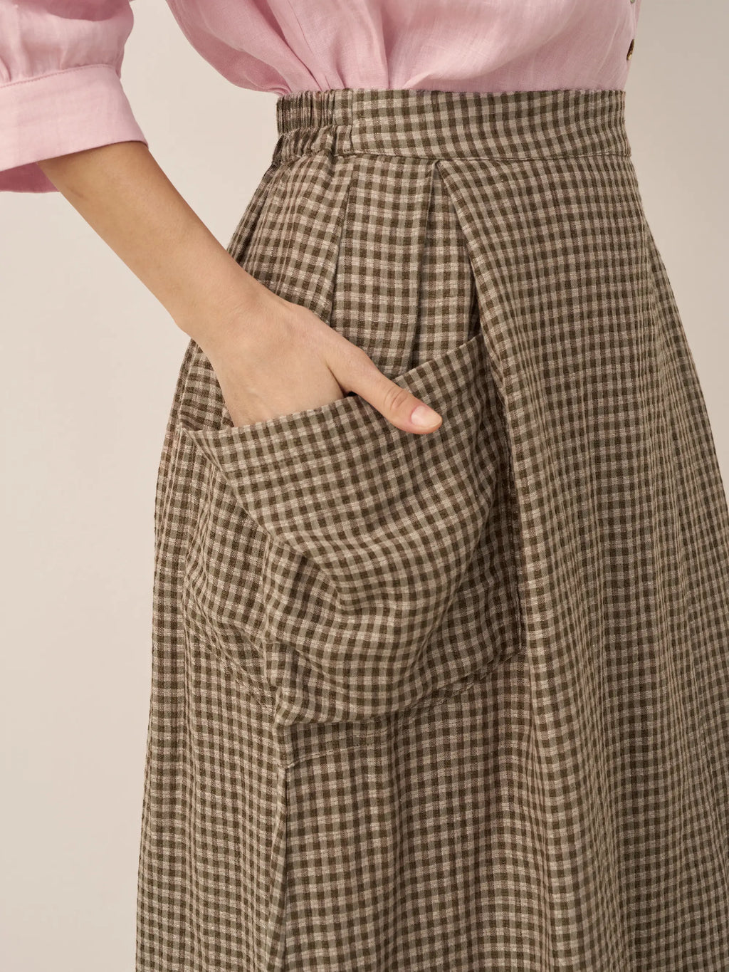 Linen-Cotton Elastic Waist Skirt MARINA