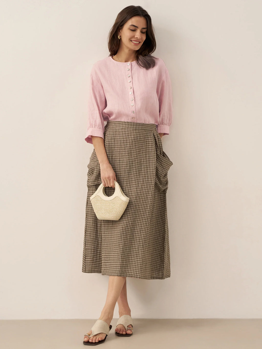 Linen-Cotton Elastic Waist Skirt MARINA