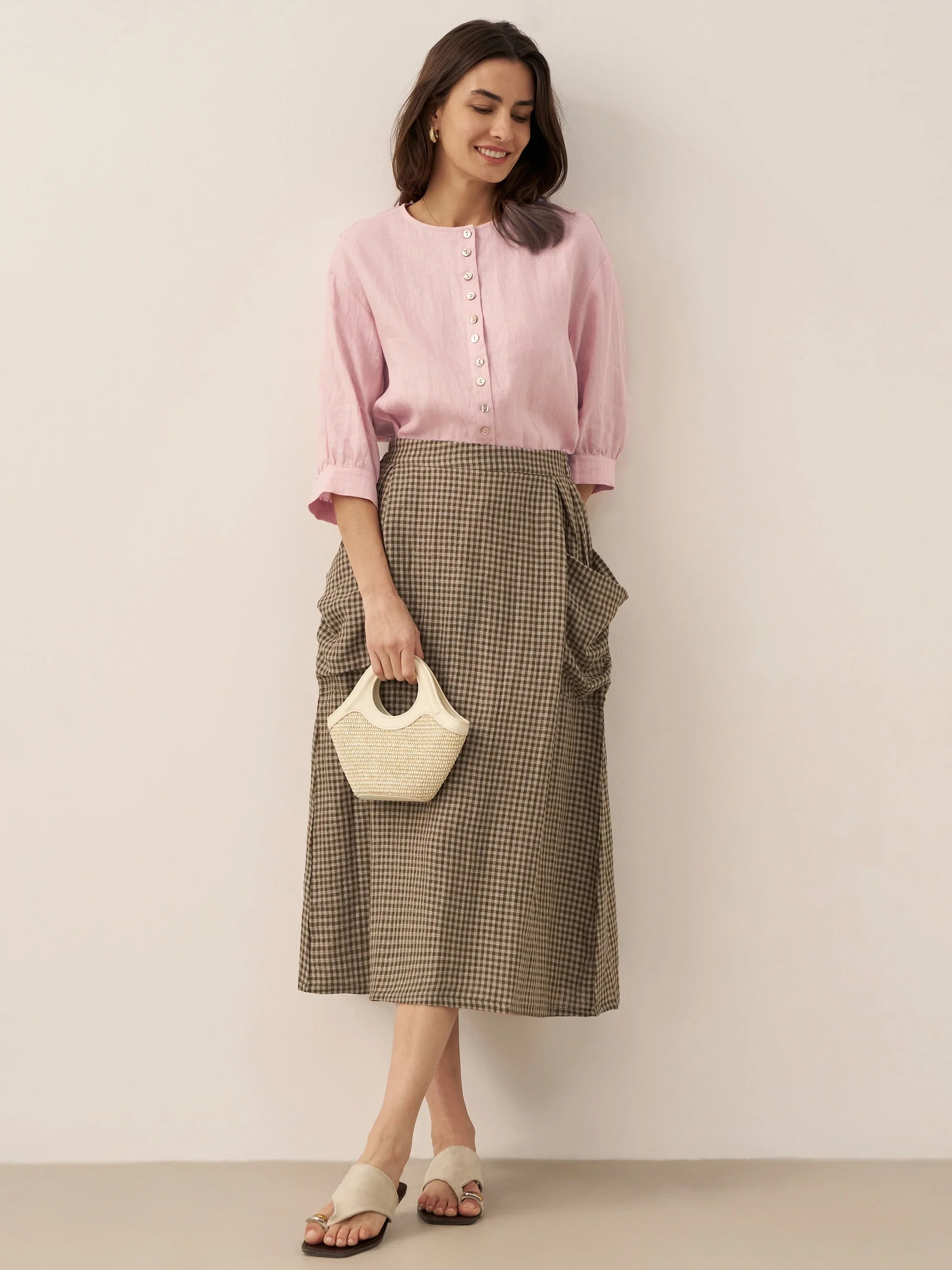 Linen-Cotton Elastic Waist Skirt MARINA