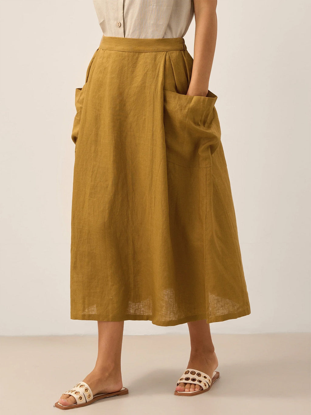 Linen-Cotton Elastic Waist Skirt MARINA
