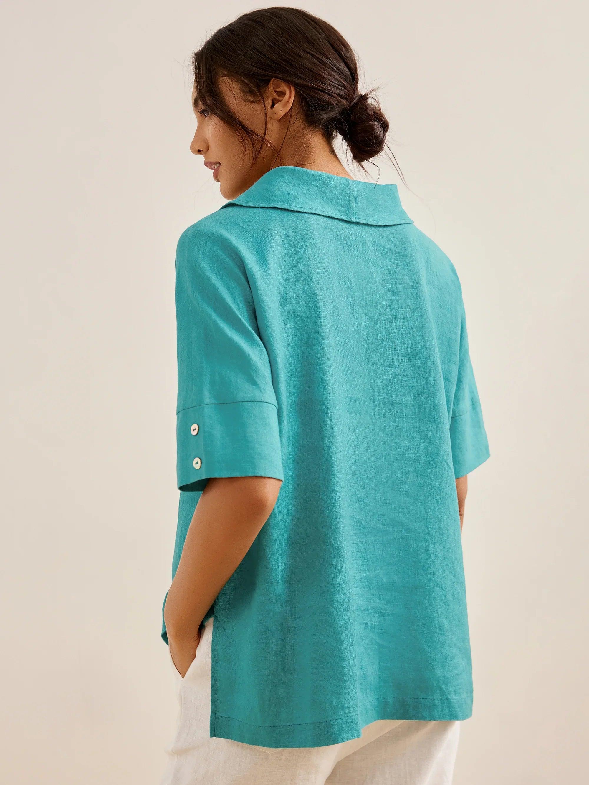Linen V-Neck Short Sleeve Shirt SIERRA