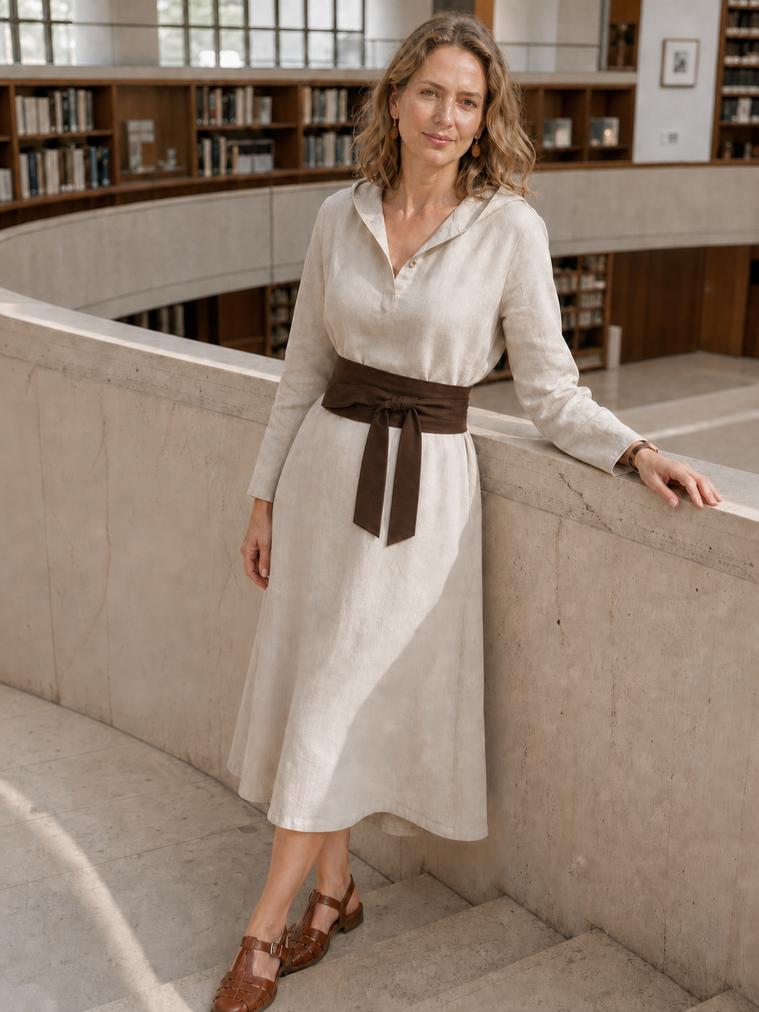 100% Linen Hooded Pullover Maxi Dress REBECCA