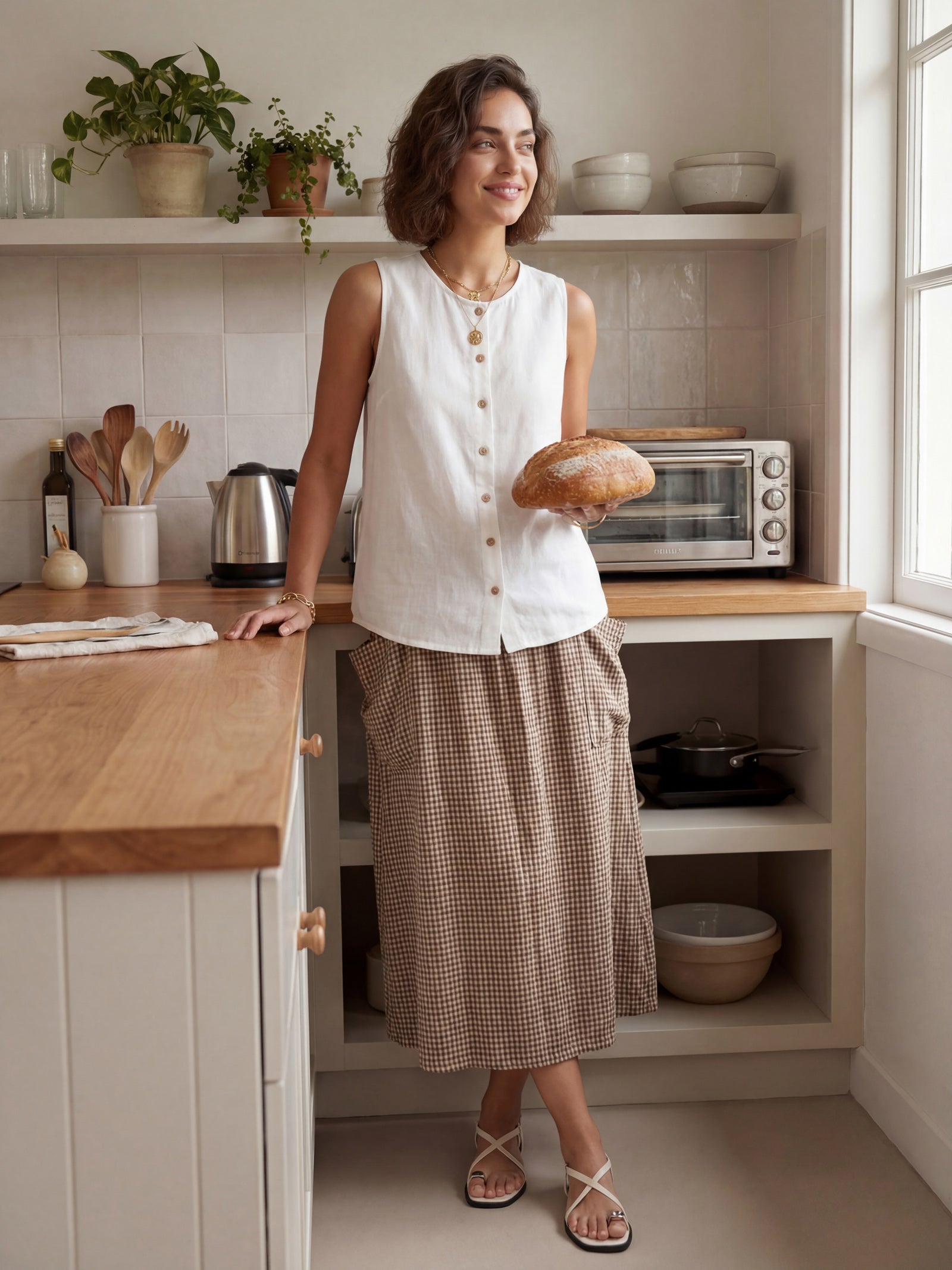 Linen-Cotton Elastic Waist Skirt MARINA