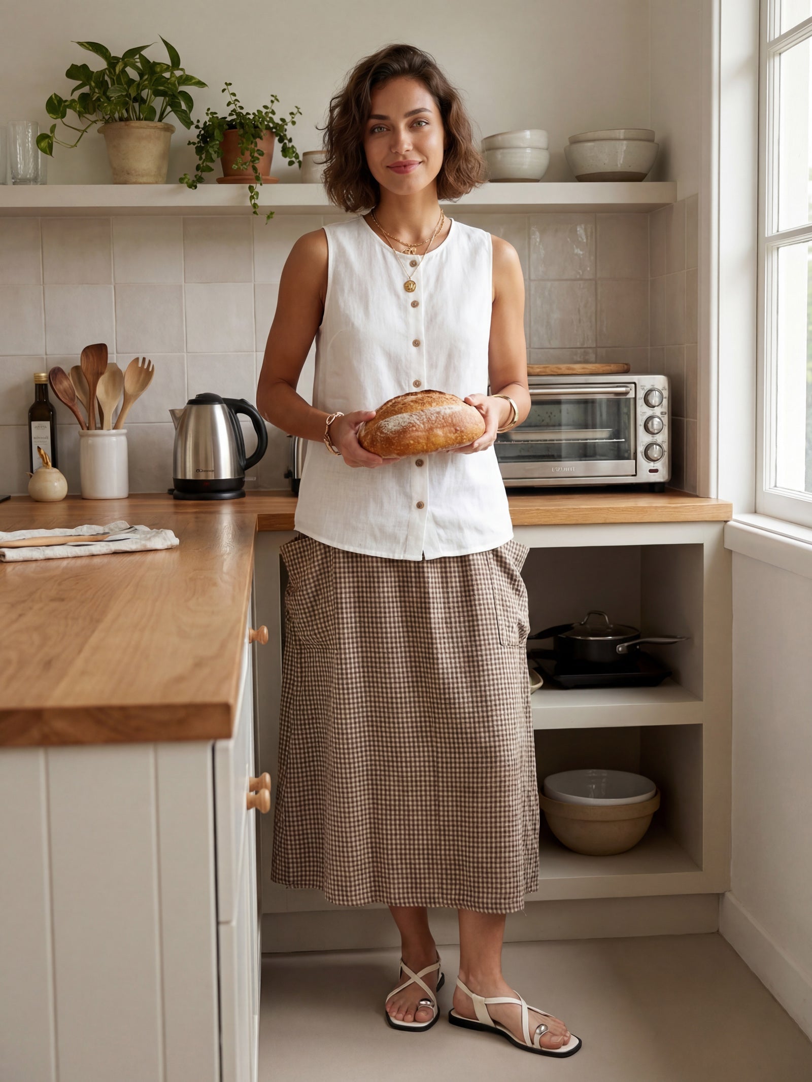 Linen-Cotton Elastic Waist Skirt MARINA